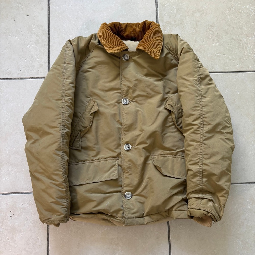 Vintage LL Bean Goose Down Puffer Jacket Mens Large Khaki Corduroy Made in USA
